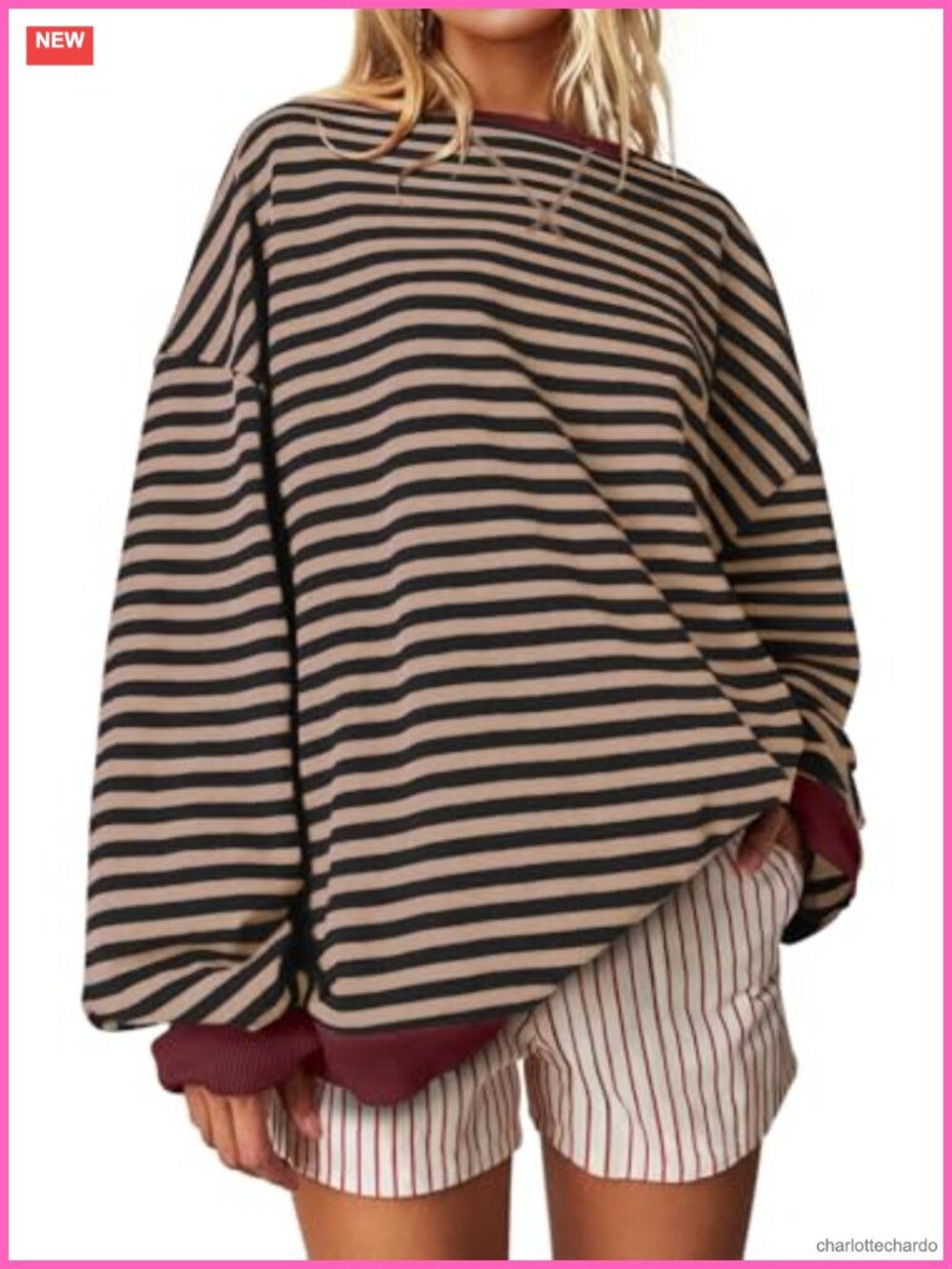 Oversized Striped Crewneck Sweatshirt Long Sleeve Casual Pullover